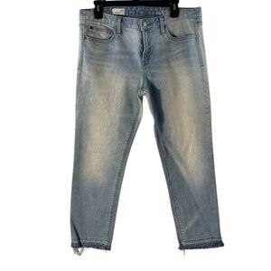 Gap 1969 Womens Real Straight Jeans With Frayed Hem Light Wash Denim